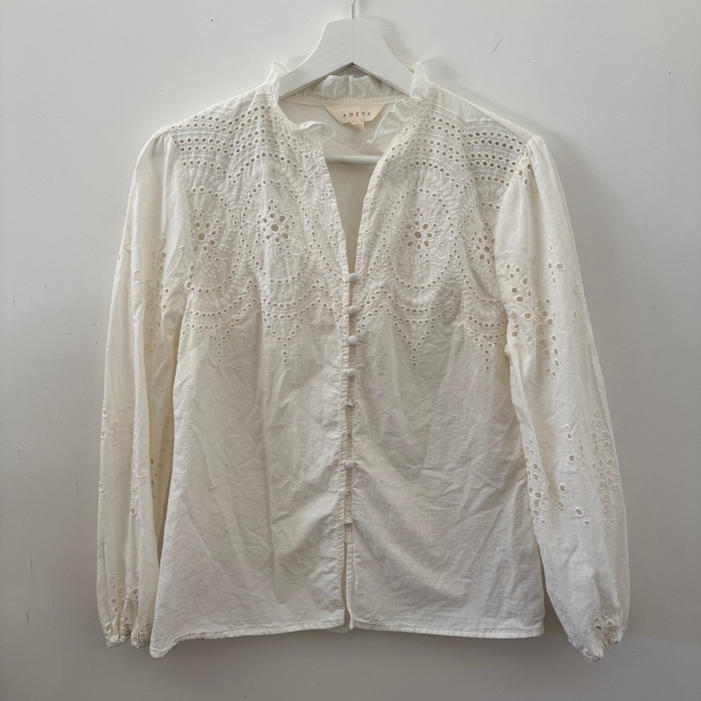 Adiva Elegant Cream Eyelet Blouse Sz M